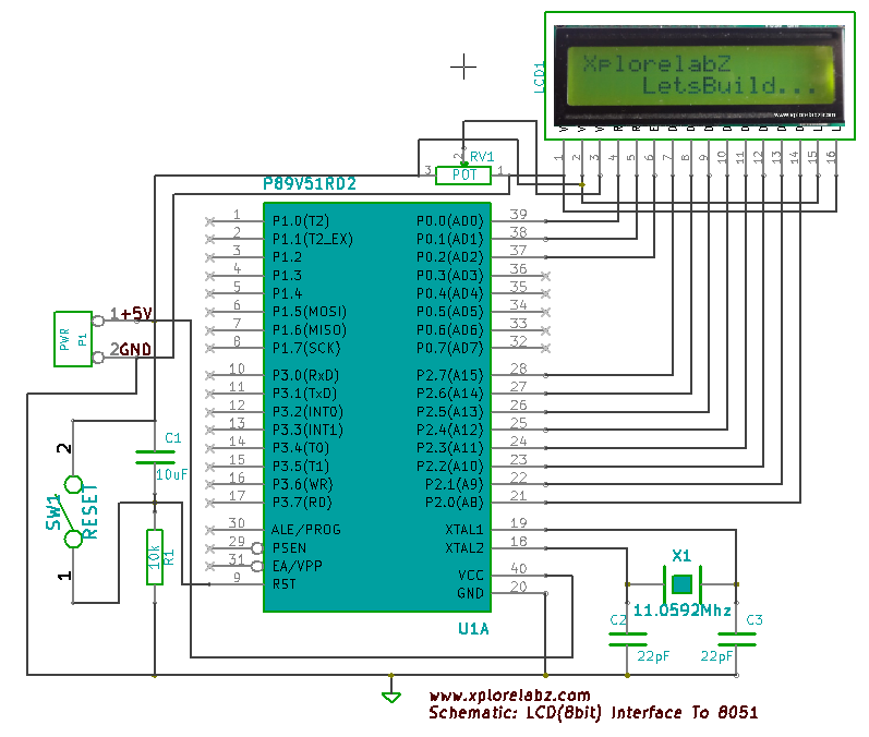 Fig 3: Schematic LCD 8 bit mode